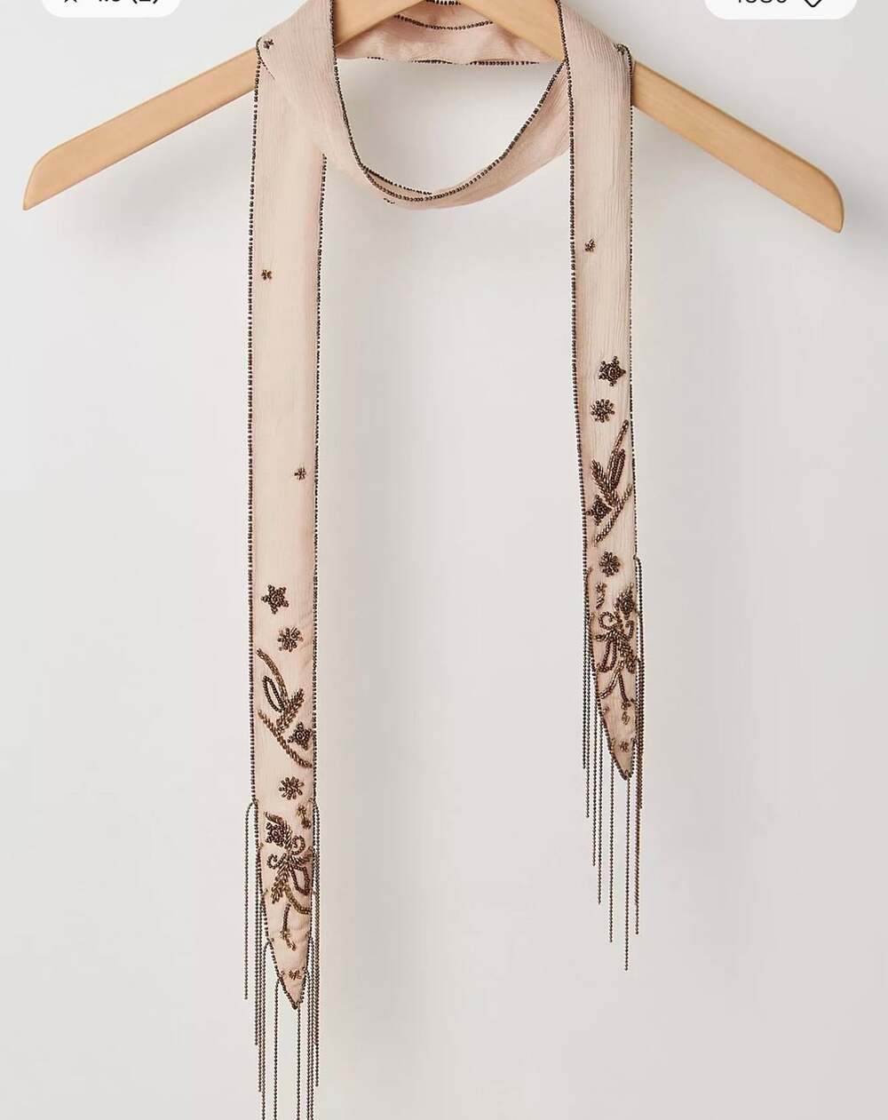 Free People Embroidered Hollis fringe scarf “beige”